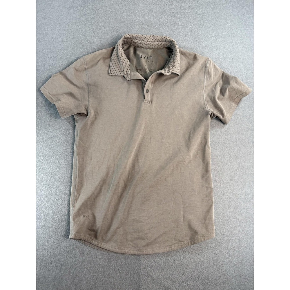 BYLT Polo Shirt Mens M Beige Stretch Performance Jersey BYLT Basics Casual
